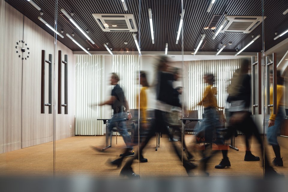 Modern office environment with collaborative workspace